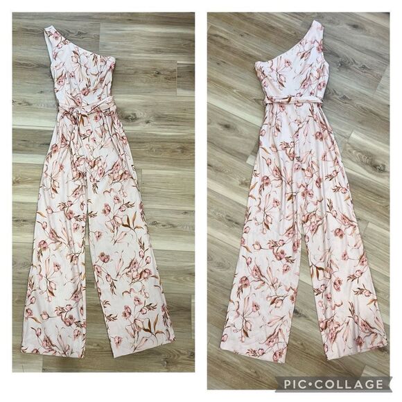 ANTONIO MELANI Floral Carlos One Shoulder Wide Leg Jumpsuit in Pink Tulip Size 0 - Picture 2 of 9